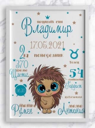 Картина с бебешки данни с таралеж