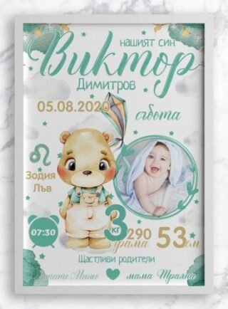 Начало 10 Постер за момче с бебешки данни и снимка