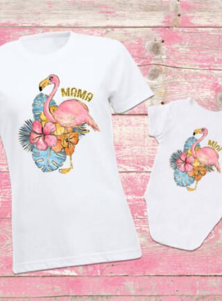 Сет от тениска и боди - мама фламинго и мини фламинго.